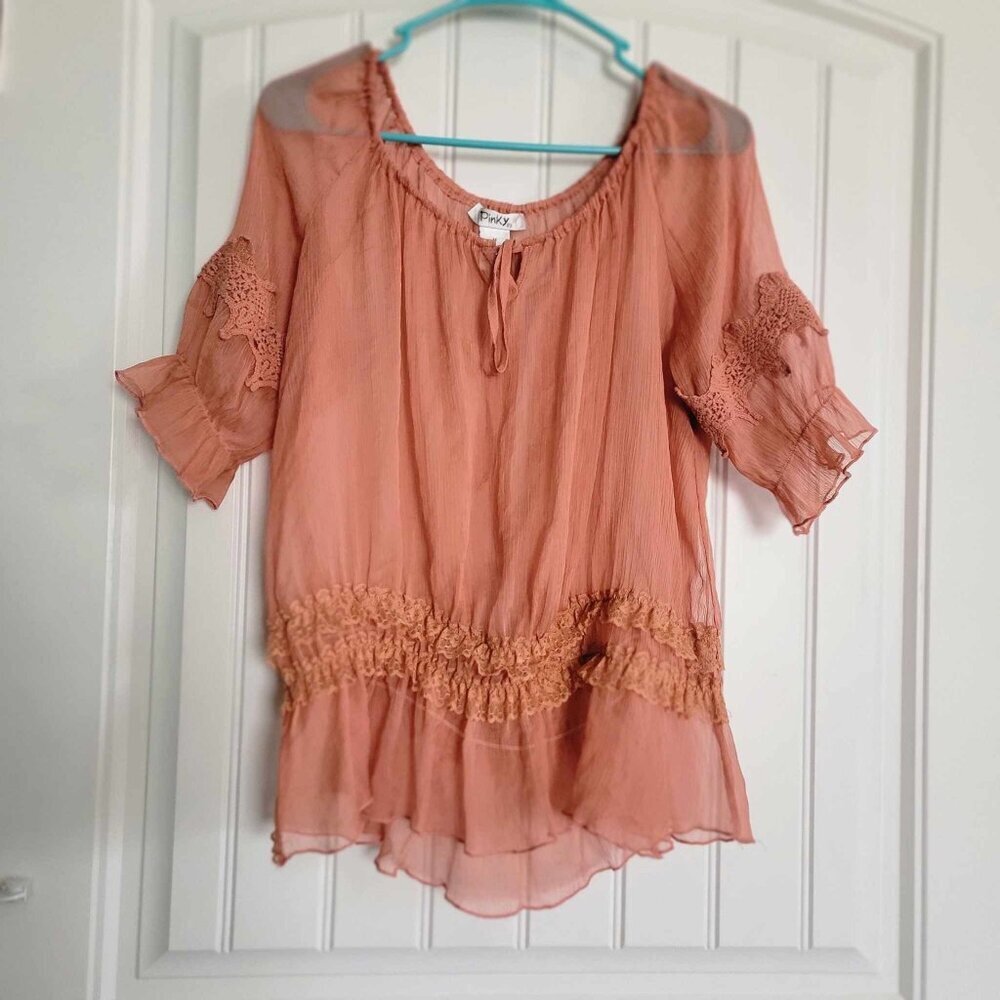 Pinky Sheer Blouse, Rust Color, Size Medium